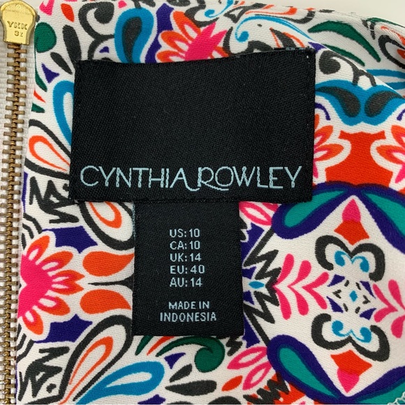 Cynthia Rowley Multicolored Vibrant Geometric Floral Short Sleeve Dress Size 10 - Picture 14 of 16